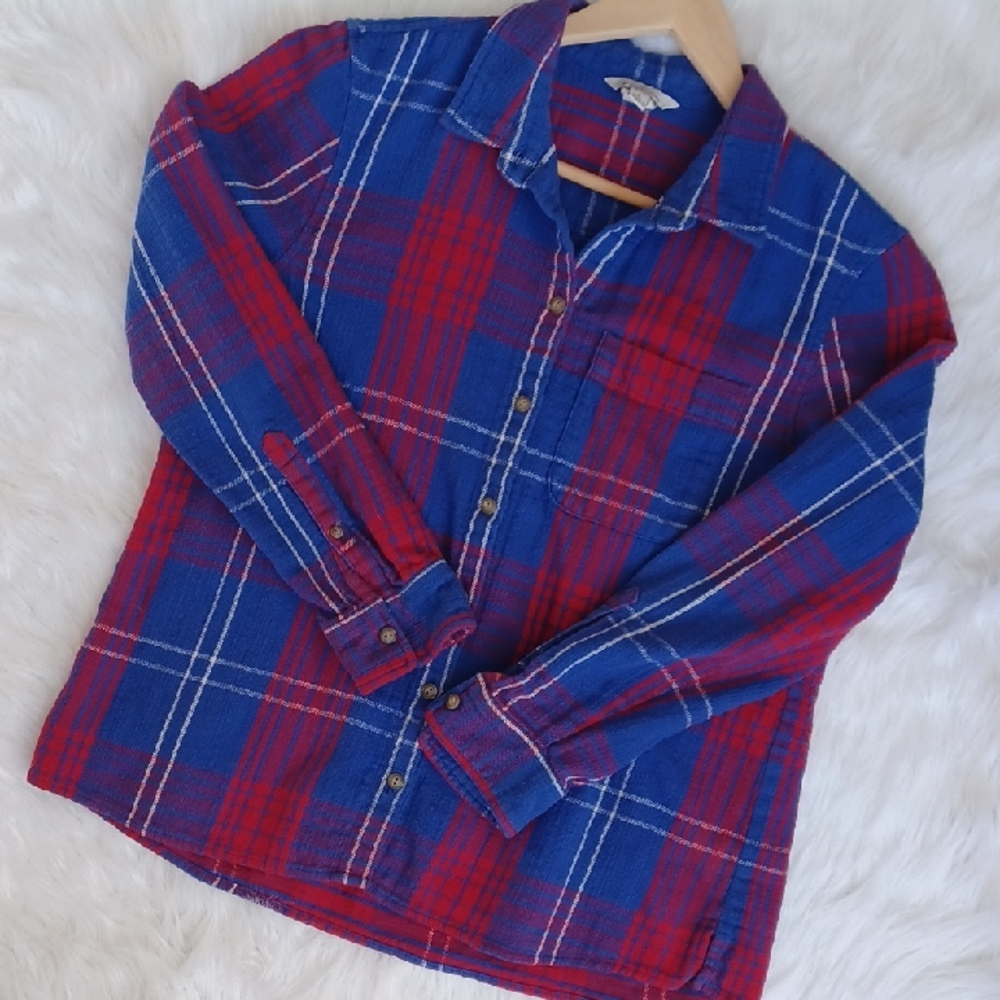 L.L. Bean Red and Blue Plaid Button Down Shirt. L (runs Small)